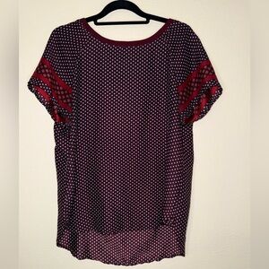 LOFT Burgundy and White Patterned Blouse